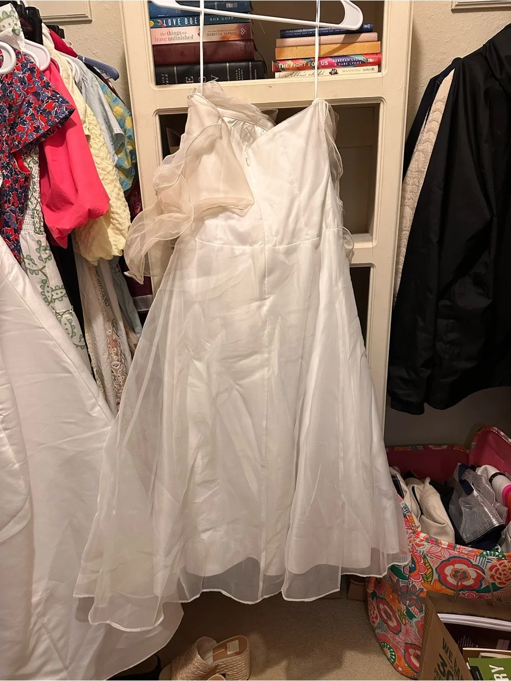 Anthropologie Strapless Ivory Organza Floral-Bodice Midi Dress